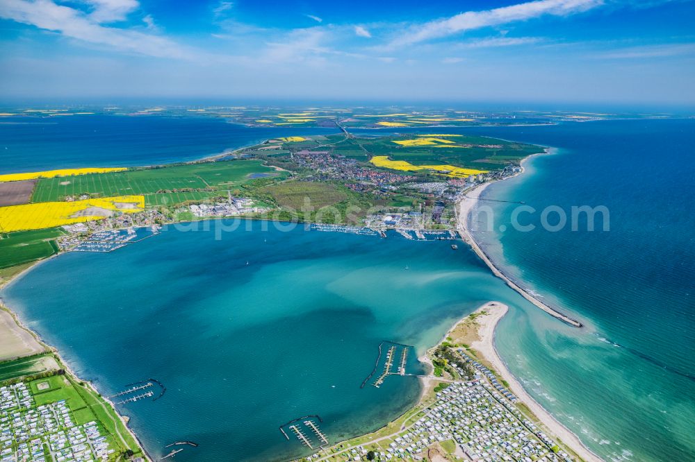 Großenbrode from above - Coast of the Baltic Sea on the Grossenbroder Binnensee in Grossenbrode in the state Schleswig-Holstein, Germany