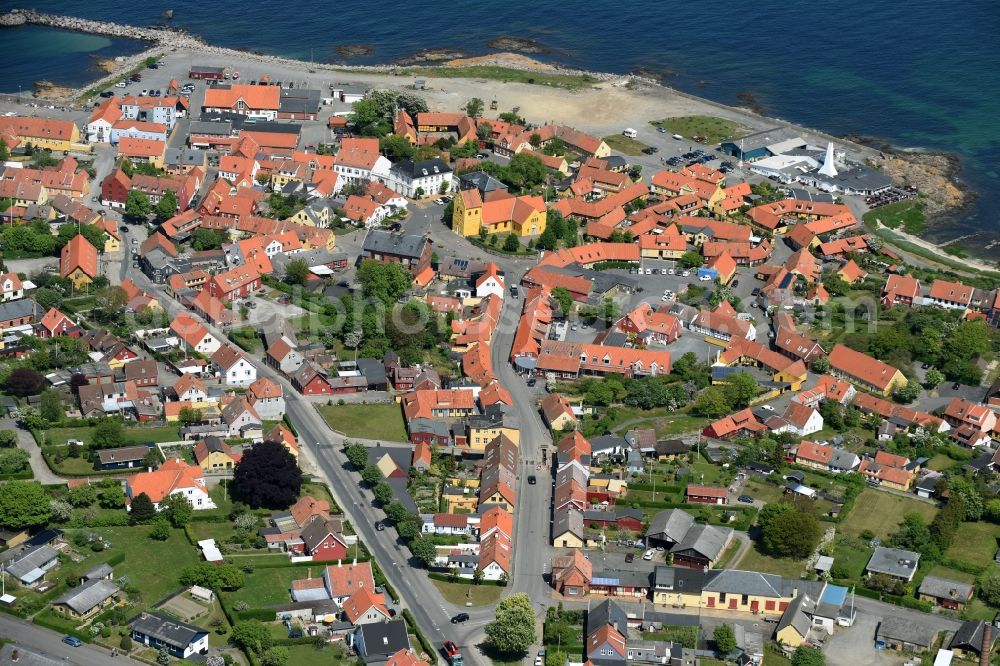 Allinge from above - Townscape on the seacoast of Baltic Sea on Bornholm Island in Allinge in Region Hovedstaden, Denmark