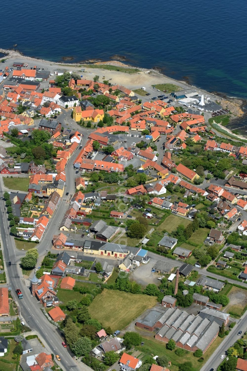 Aerial image Allinge - Townscape on the seacoast of Baltic Sea on Bornholm Island in Allinge in Region Hovedstaden, Denmark