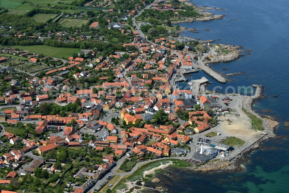 Allinge from above - Townscape on the seacoast of Baltic Sea on Bornholm Island in Allinge in Region Hovedstaden, Denmark