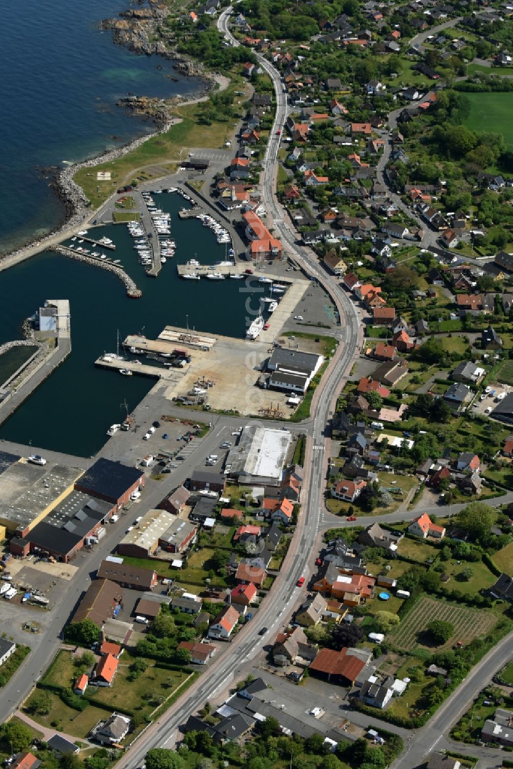 Allinge from above - Townscape on the seacoast of Baltic Sea on Bornholm Island in Allinge in Region Hovedstaden, Denmark