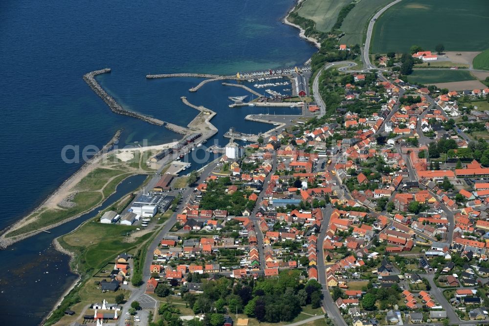 Hasle from the bird's eye view: Townscape on the seacoast of Baltic Sea Bornholm Island in Hasle in Region Hovedstaden, Denmark