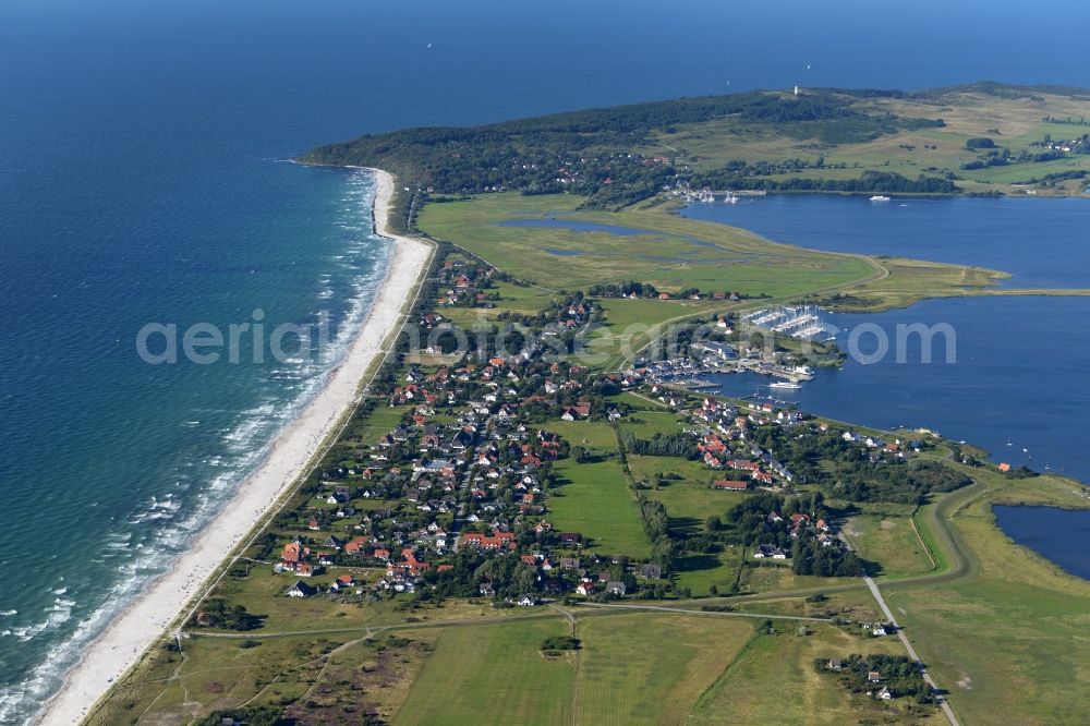 Aerial image Insel Hiddensee - Townscape of Vitte on the seacoast of the Baltic Sea on the island Hiddensee in the state Mecklenburg - Western Pomerania