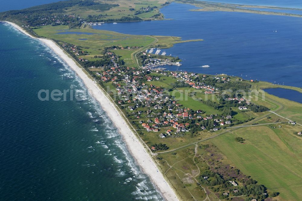 Insel Hiddensee from the bird's eye view: Townscape of Vitte on the seacoast of the Baltic Sea on the island Hiddensee in the state Mecklenburg - Western Pomerania