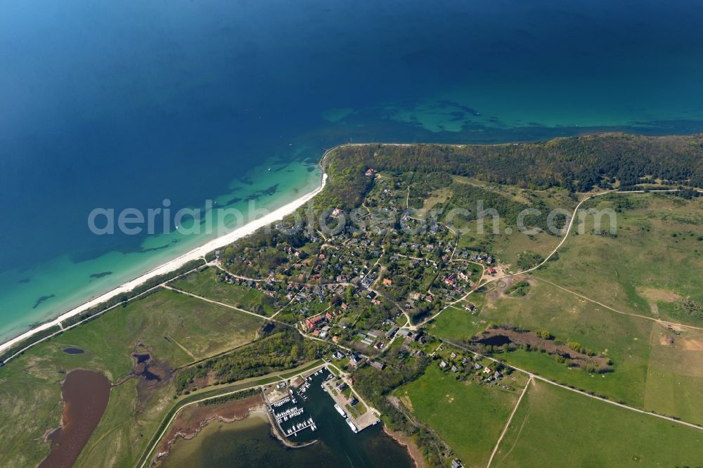 Insel Hiddensee from above - Townscape of Kloster on the seacoast of the Baltic Sea on the island Hiddensee in the state Mecklenburg - Western Pomerania