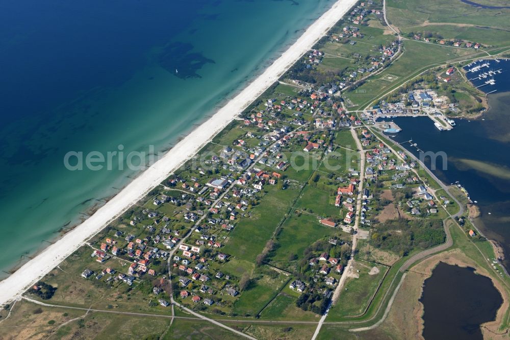 Insel Hiddensee from above - Townscape of Vitte on the seacoast of the Baltic Sea on the island Hiddensee in the state Mecklenburg - Western Pomerania