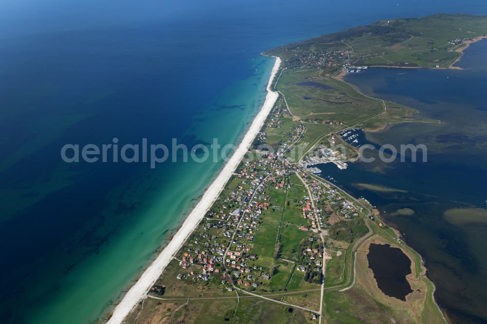 Insel Hiddensee from the bird's eye view: Townscape of Vitte on the seacoast of the Baltic Sea on the island Hiddensee in the state Mecklenburg - Western Pomerania