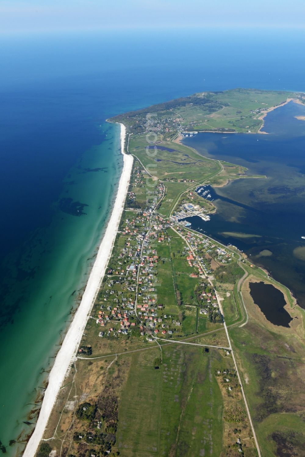 Aerial image Insel Hiddensee - Townscape of Vitte on the seacoast of the Baltic Sea on the island Hiddensee in the state Mecklenburg - Western Pomerania