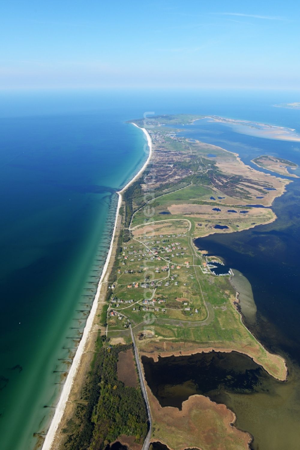 Aerial photograph Insel Hiddensee - Townscape of Vitte on the seacoast of the Baltic Sea on the island Hiddensee in the state Mecklenburg - Western Pomerania