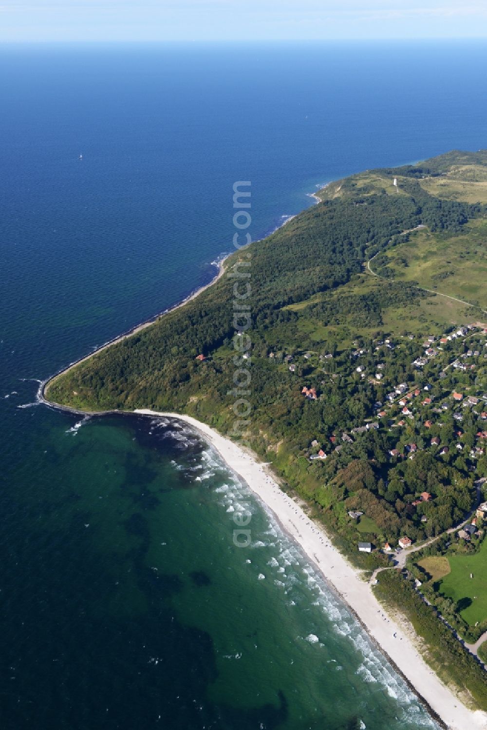 Insel Hiddensee from above - Townscape of Kloster on the seacoast of the Baltic Sea on the island Hiddensee in the state Mecklenburg - Western Pomerania