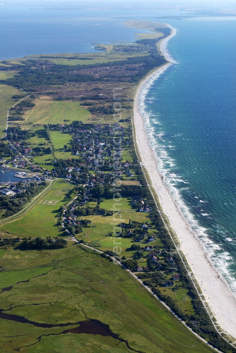 Aerial photograph Insel Hiddensee - Townscape of Vitte on the seacoast of the Baltic Sea on the island Hiddensee in the state Mecklenburg - Western Pomerania