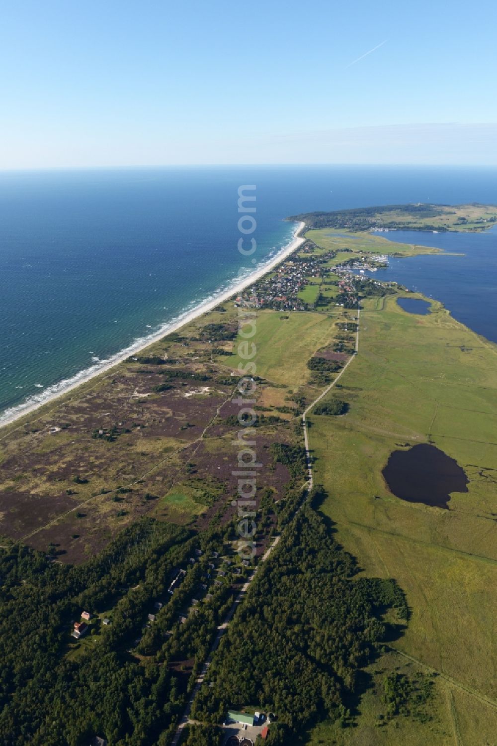 Insel Hiddensee from above - Townscape of Vitte on the seacoast of the Baltic Sea on the island Hiddensee in the state Mecklenburg - Western Pomerania