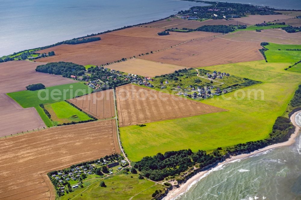 Lancken from the bird's eye view: Townscape on the seacoast of of Baltic Sea in Lancken in the state Mecklenburg - Western Pomerania, Germany