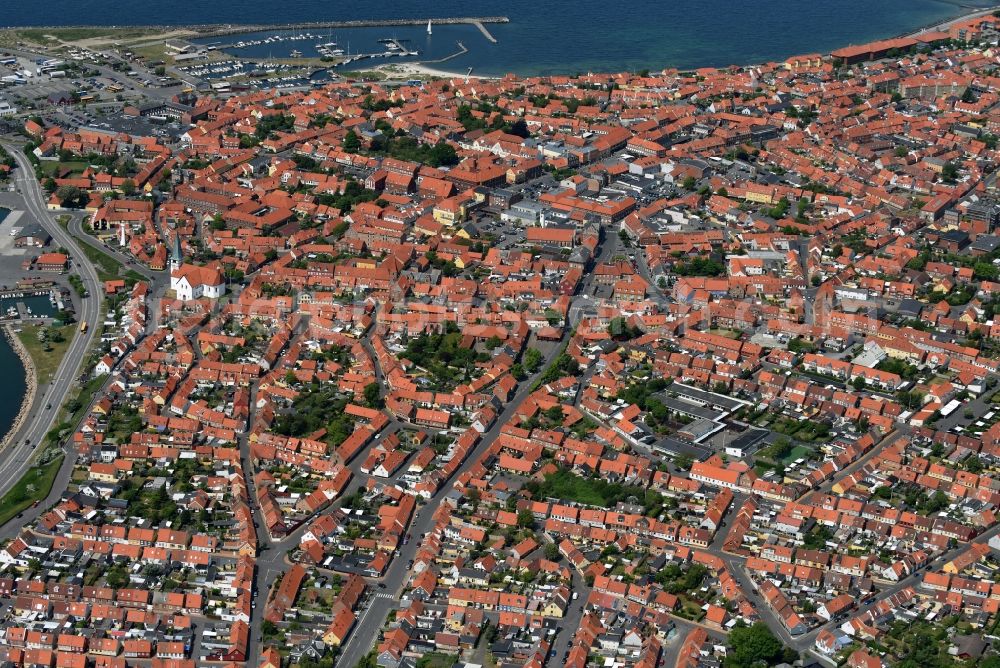 Ronne - Insel Bornholm from above - Townscape on the seacoast of Baltic Sea in Ronne - Bornholm Island in Region Hovedstaden, Denmark