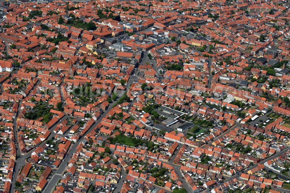 Ronne - Insel Bornholm from the bird's eye view: Townscape on the seacoast of Baltic Sea in Ronne - Bornholm Island in Region Hovedstaden, Denmark