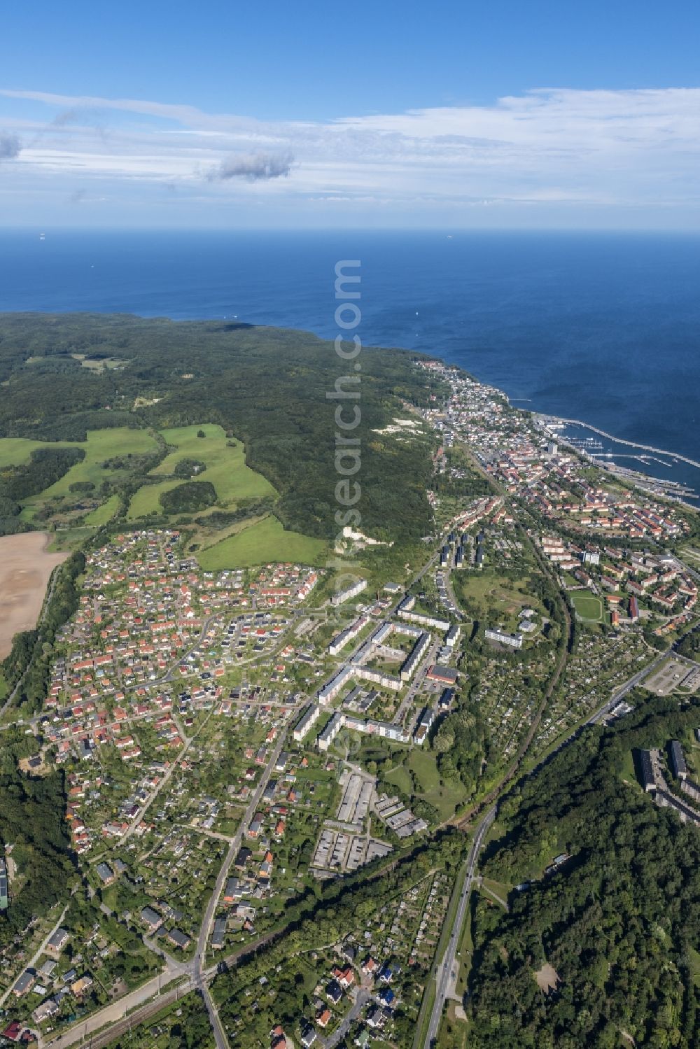 Sassnitz from the bird's eye view: Townscape on the seacoast of Baltic SeaSassnitz in the state Mecklenburg - Western Pomerania