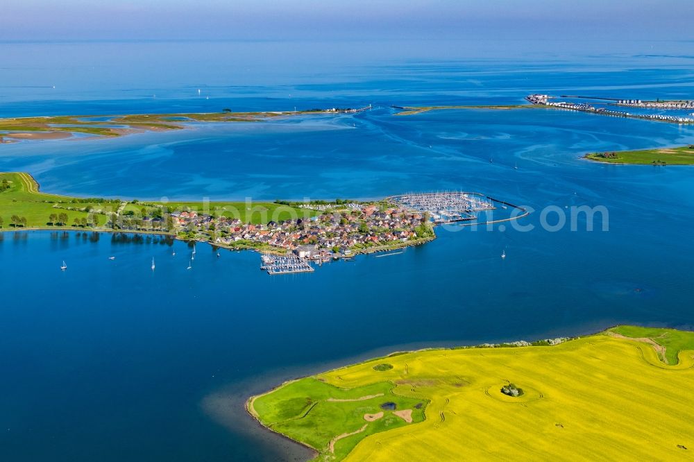 Aerial photograph Maasholm - Town view with the sailing ports on the seashore of the Baltic Sea in Maasholm in the state of Schleswig-Holstein