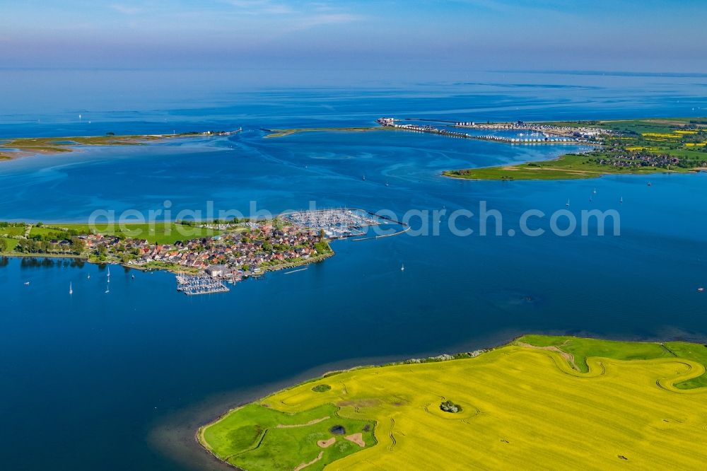 Maasholm from above - Town view with the sailing ports on the seashore of the Baltic Sea in Maasholm in the state of Schleswig-Holstein