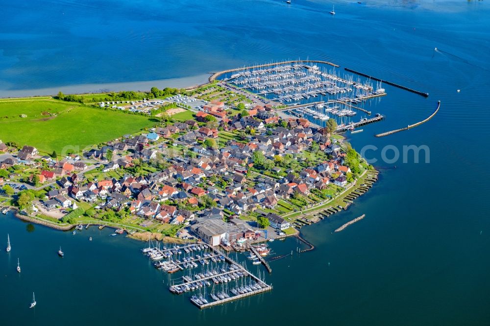 Maasholm from above - Town view with the sailing ports on the seashore of the Baltic Sea in Maasholm in the state of Schleswig-Holstein