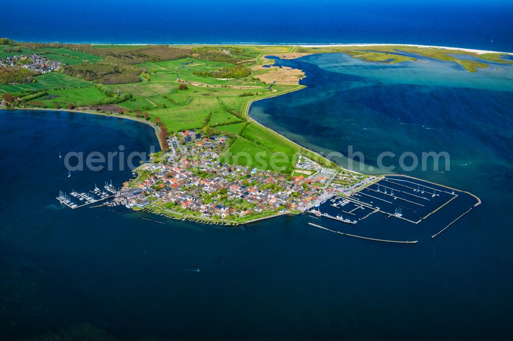 Maasholm from above - Town view with the sailing ports on the seashore of the Baltic Sea in Maasholm in the state of Schleswig-Holstein