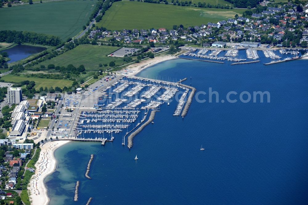 Strande from above - Townscape on the seacoast of Baltic Sea in Strande in the state Schleswig-Holstein