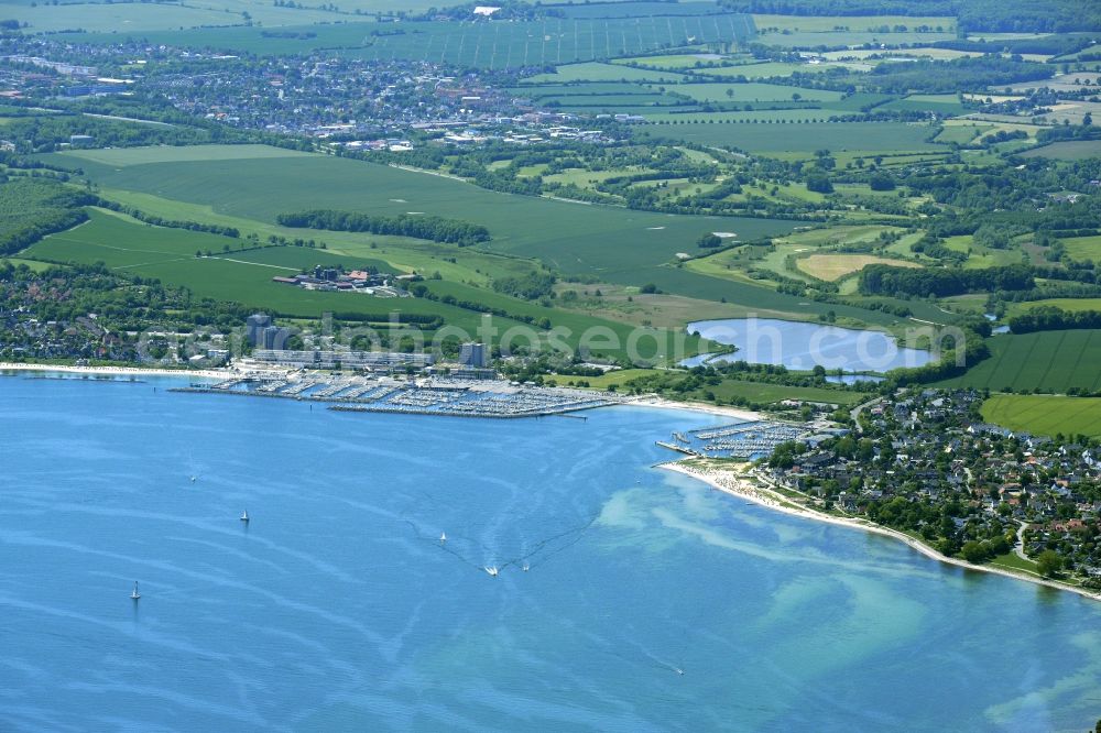 Strande from above - Townscape on the seacoast of Baltic Sea in Strande in the state Schleswig-Holstein