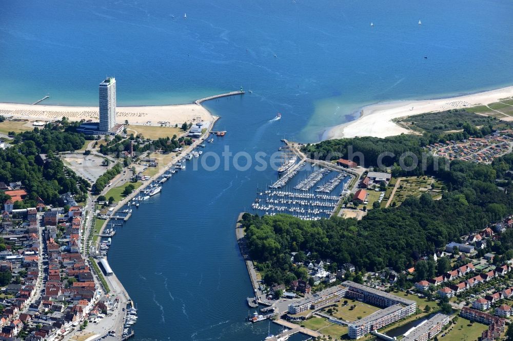 Travemünde from above - Townscape on the seacoast of Baltic Sea in Travemuende in the state Schleswig-Holstein