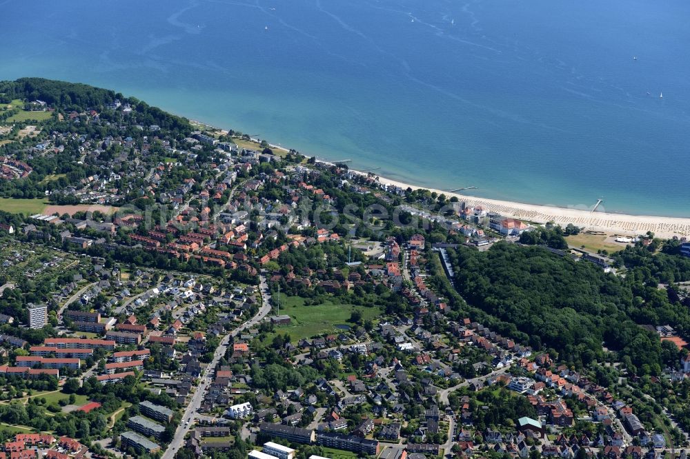 Travemünde from above - Townscape on the seacoast of Baltic Sea in Travemuende in the state Schleswig-Holstein