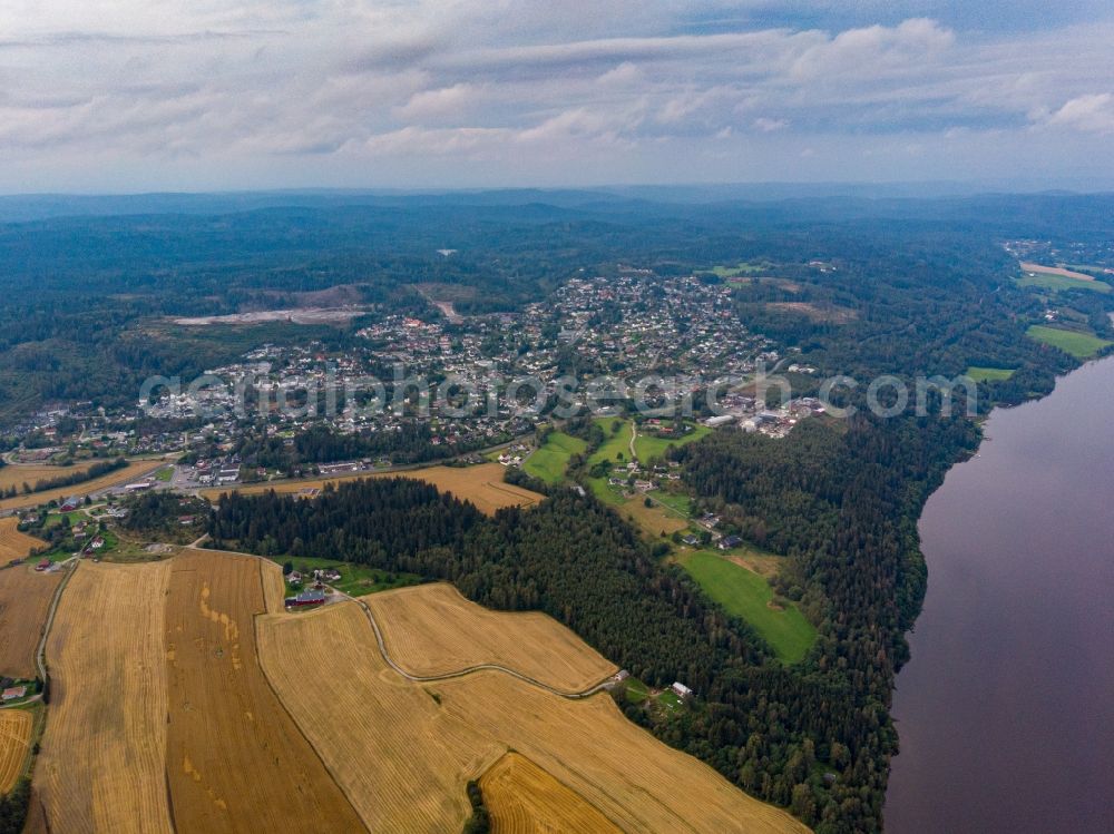 Flateby from above - Townscape on the seacoast of Oyeren in Flateby in Viken, Norway