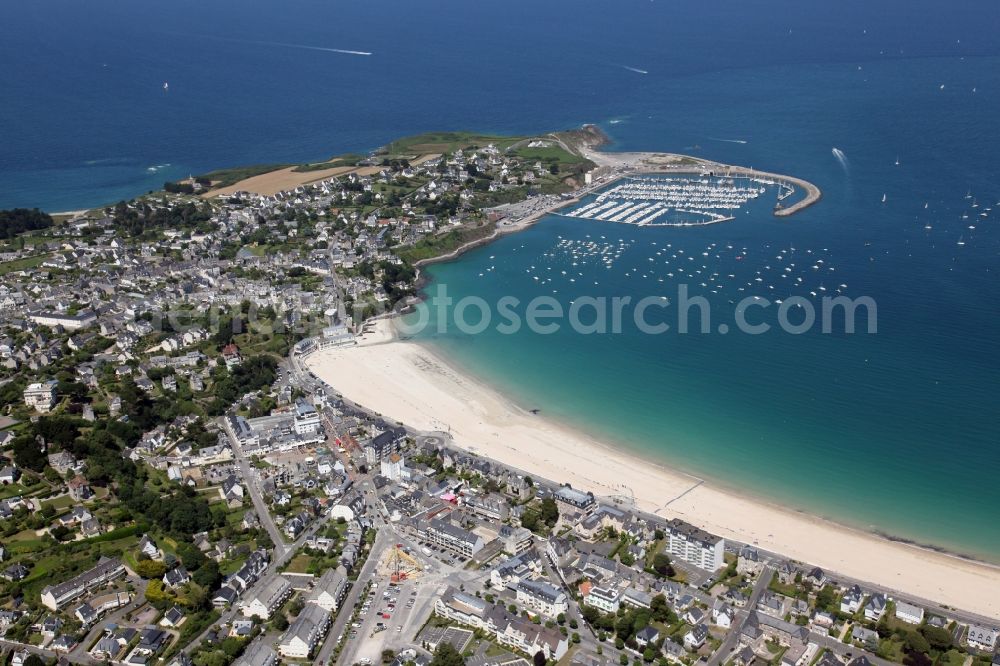 Saint-Cast-le-Guildo from above - Townscape and beach on the seacoast of Saint-Cast-le-Guildo in Brittany, France