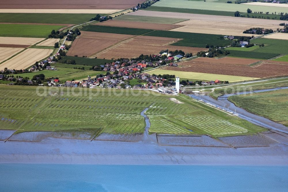 Nordstrand from above - Townscape on the seacoast Suederhafen in Nordstrand in the state Schleswig-Holstein, Germany