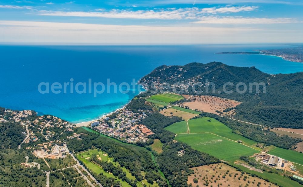 Aerial photograph Canyamel - Townscape on the seacoast with a beach in Canyamel in Balearic island of Mallorca, Spain