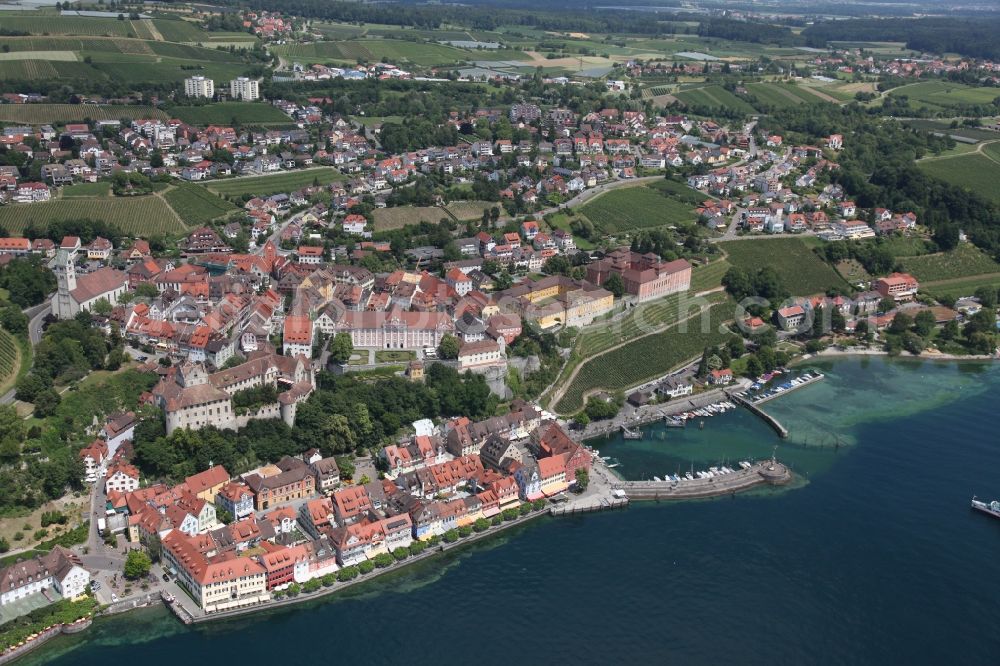 Meersburg from above - Meersburg in the state of Baden-Wurrtemberg with the lake promenade, the harbor, the New Palace and the State Winery