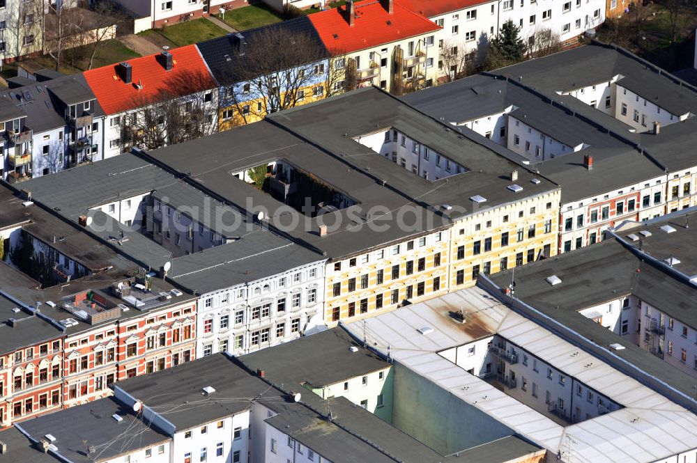 Aerial image Magdeburg - Magdeburg 3/28/2012 View of restored and renovated apartment building houses in Heath Street at the Magdeburg district Sudenburg