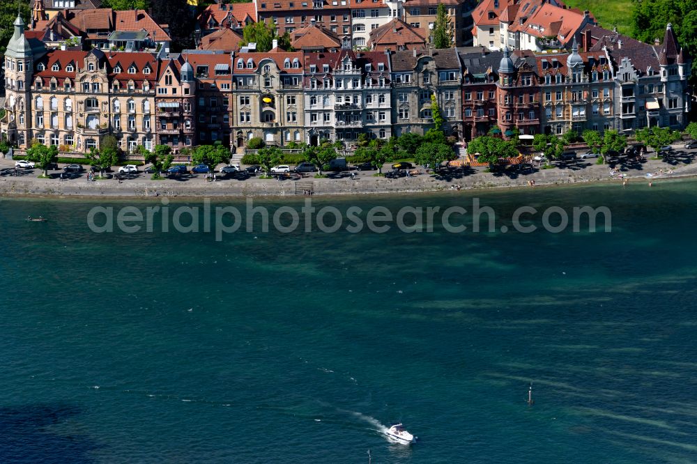 Konstanz from the bird's eye view: Apartment buildings on Seestrasse on the banks of the Rhine in Konstanz on Lake Constance in the state Baden-Wuerttemberg, Germany