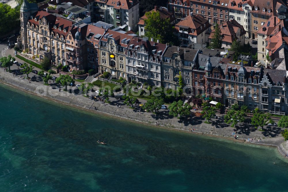 Aerial image Konstanz - Apartment buildings on Seestrasse on the banks of the Rhine in Konstanz on Lake Constance in the state Baden-Wuerttemberg, Germany