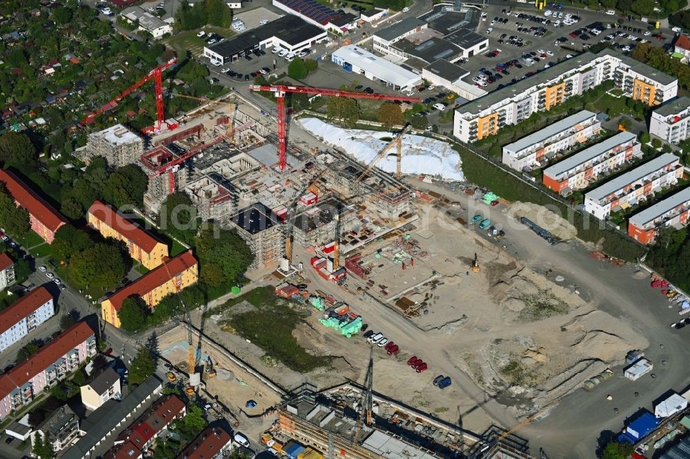 Aerial photograph Augsburg - Construction site to build a new multi-family residential complex ACKERMANN PARK on Buergermeister-Ackermann-Strasse - Dillinger Weg in the district Kriegshaber in Augsburg in the state Bavaria, Germany