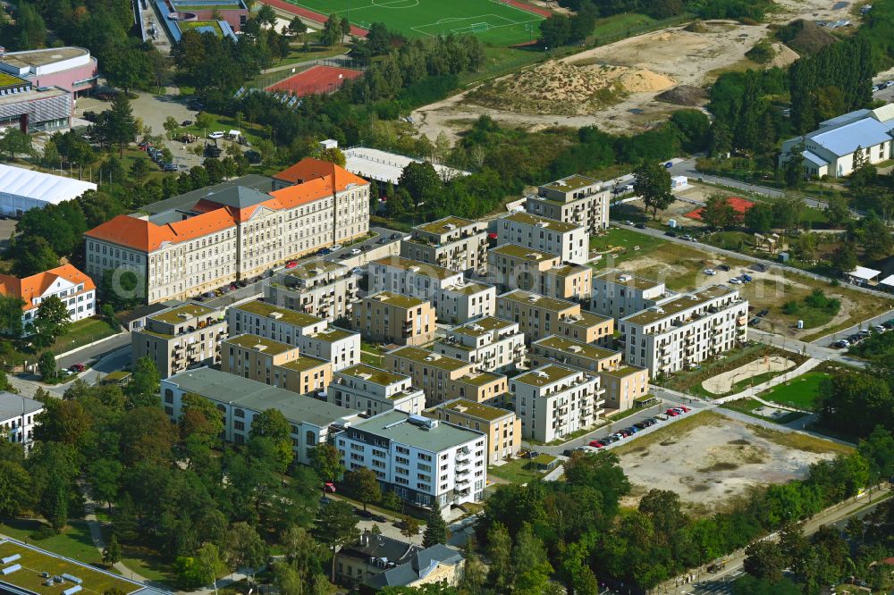 Aerial image Dresden - Multi-family house residential complex Alberstadt-Ost on Marienstrasse - Stauffenbergallee in the district of Albertstadt in Dresden in the federal state of Saxony, Germany