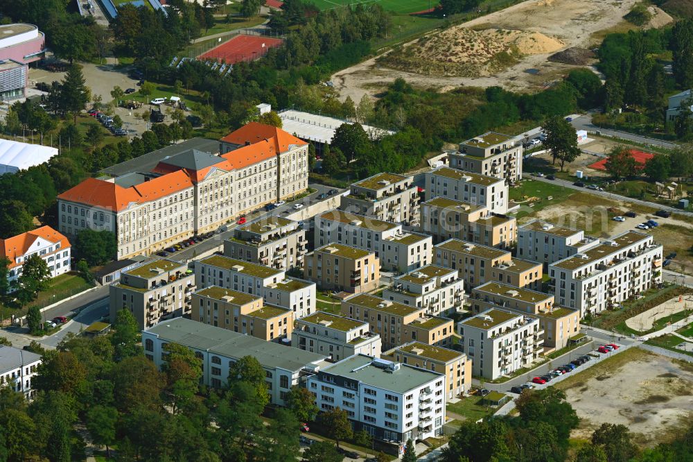 Aerial image Dresden - Multi-family house residential complex Alberstadt-Ost on Marienstrasse - Stauffenbergallee in the district of Albertstadt in Dresden in the federal state of Saxony, Germany