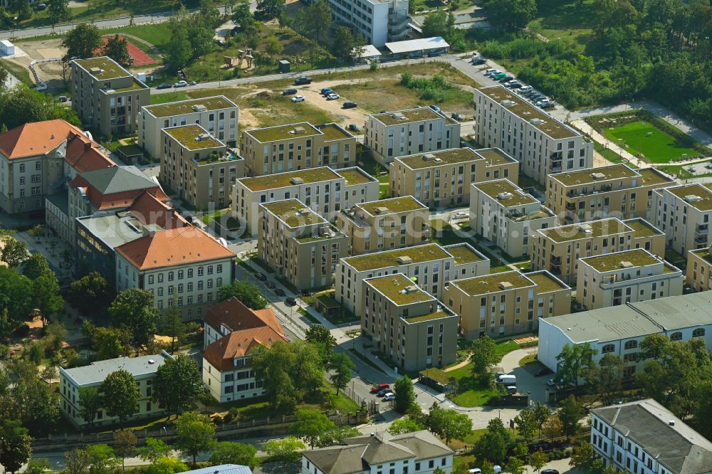 Aerial image Dresden - Multi-family house residential complex Alberstadt-Ost on Marienstrasse - Stauffenbergallee in the district of Albertstadt in Dresden in the federal state of Saxony, Germany