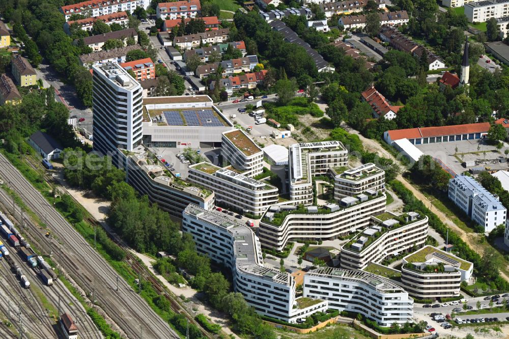 Aerial image München - Multi-family residential complex Baumkirchen Mitte on Hermann-Weinhauser-Strasse in Munich in the state Bavaria, Germany