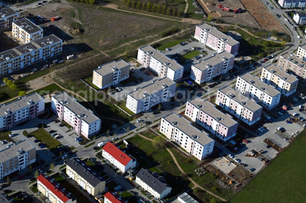 Schönefeld from the bird's eye view: New multi-family residential complex of Bonava Deutschland GmbH on Bertolt-Brecht-Allee in Schoenefeld in the state Brandenburg, Germany