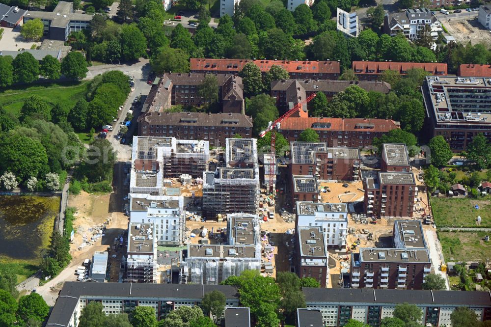 Hamburg from the bird's eye view: Construction site to build a new multi-family residential complex Dieselstrasse - Ivensweg in the district Barmbek in Hamburg, Germany