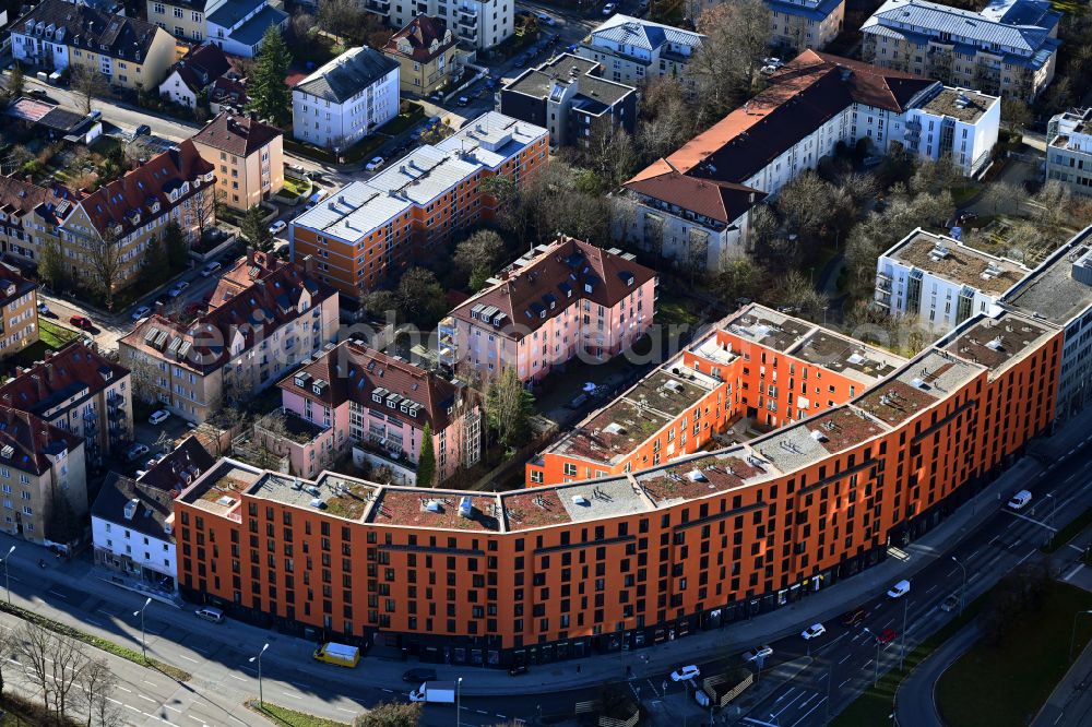 München from the bird's eye view: Construction site to build a new multi-family residential complex FUeRST of Baywobau Baubetreuung GmbH on Fuerstenrieof Strasse in the district Laim in Munich in the state Bavaria, Germany