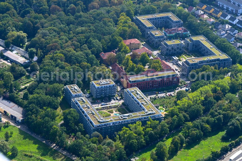 Aerial photograph Berlin - Construction site for the construction of a multi-family house residential complex on the grounds of the former Kinderklinik Lindenhof on the Gotlindestrasse in the district of Lichtenberg in Berlin, Germany