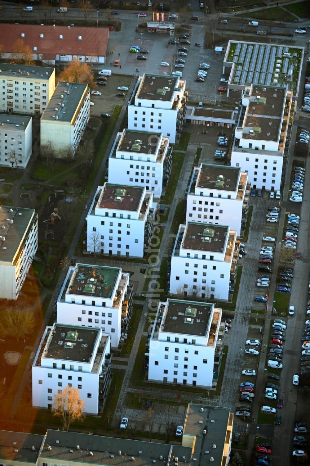 Aerial image Berlin - Multi-family residential complex along the Tangermuender Strasse in the district Hellersdorf in Berlin, Germany