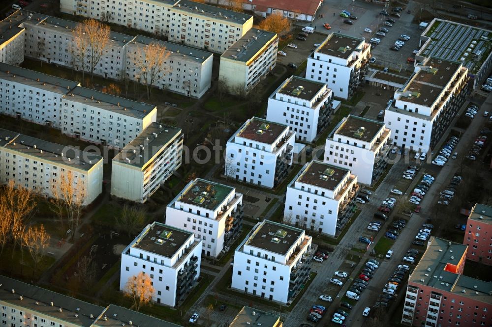 Berlin from above - Multi-family residential complex along the Tangermuender Strasse in the district Hellersdorf in Berlin, Germany