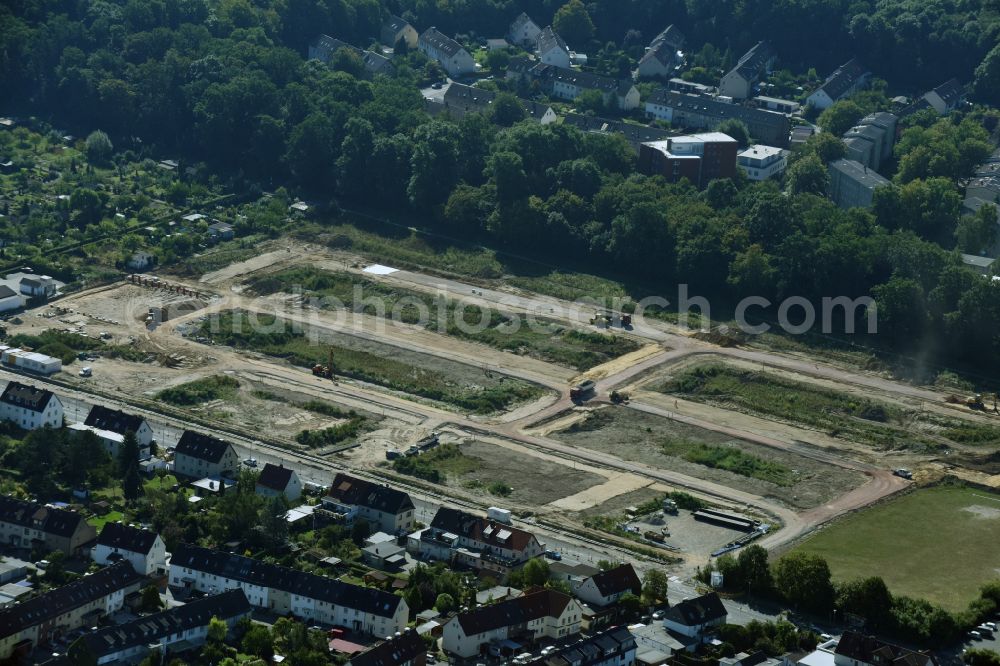 Wolfsburg from the bird's eye view: New multi-family residential complex Reislinger Strasse - Hellwinkel Terassen - Nelkenweg - Lerchenweg on street Veilchenweg in the district Hellwinkel in Wolfsburg in the state Lower Saxony, Germany