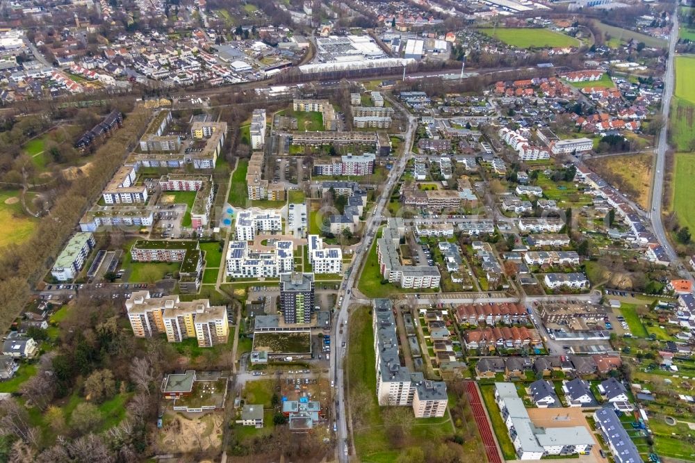 Aerial image Unna - New multi-family residential complex Parkquartier Koenigsborn on Potsdamer Strasse in the district Koenigsborn in Unna in the state North Rhine-Westphalia, Germany