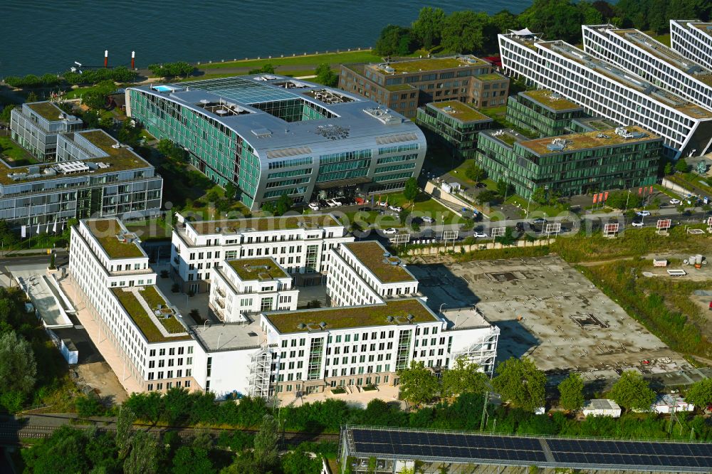 Bonn from above - Multi-family residential complex Rhein-Palais-Bonner-Bogen on Joseph-Schumpeter-Allee in the Ramersdorf district of Bonn in the state of North Rhine-Westphalia, Germany